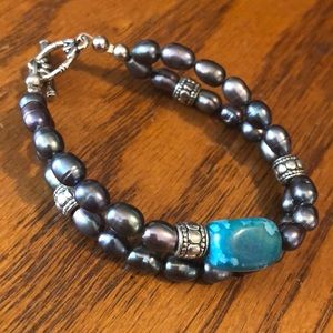 Stone and simulated pearl bracelet